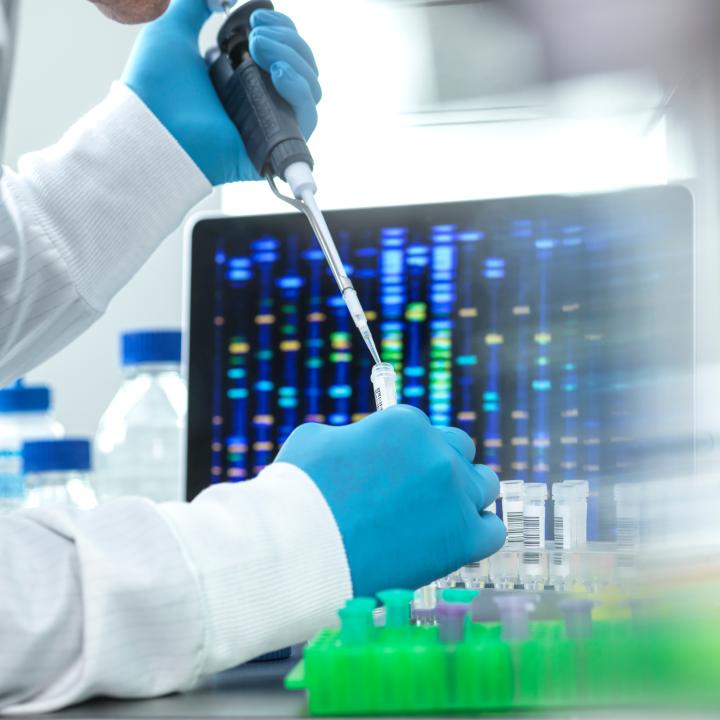 Scientist pipetting sample into a vial for DNA testing