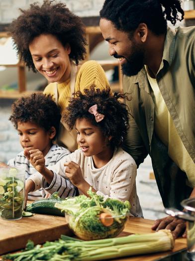 African American family in kitchen