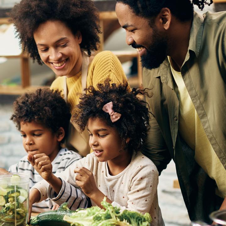 African American family in kitchen