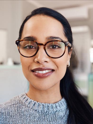 Smiling woman wearing glasses