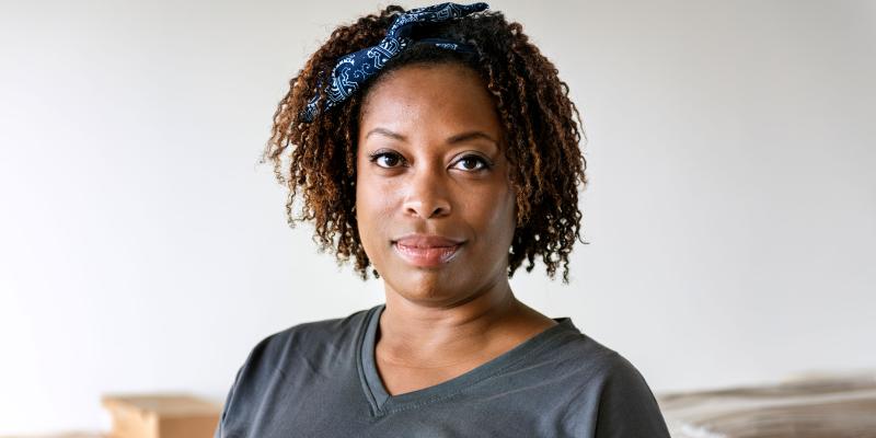 African American woman looking directly at camera