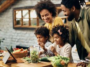 African American family in kitchen