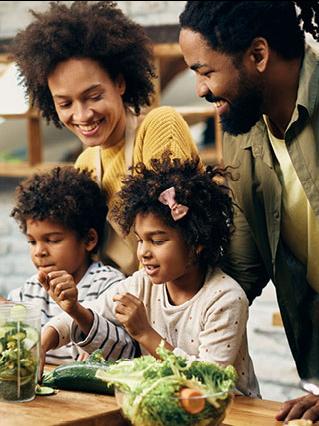 African American family in kitchen