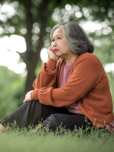 Senior woman looking pensive